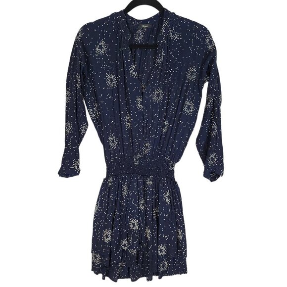 Rails Jasmine Navy Stella Star Pattern Dress‎ Button Front Smocked Waist sz XS - Picture 3 of 14